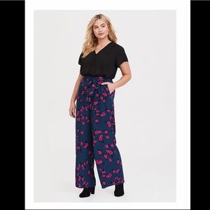 Torrid Blue Floral Crepe Wide Leg Pants
